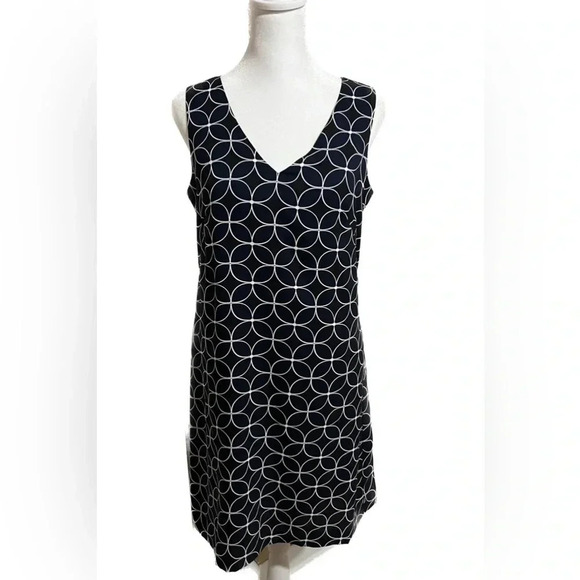 NWT Ann Taylor sleeveless navy/black circle pattern dress size 2 - Picture 1 of 8